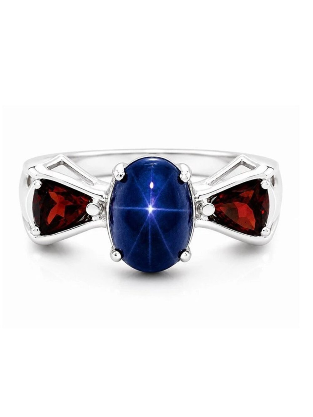 Natural 1.76 Cts Blue Star Sapphire & Garnet Ring 10k Gold